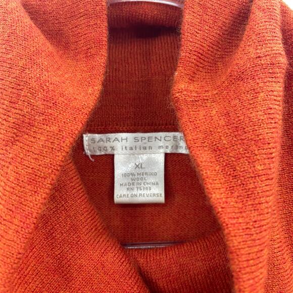 SARAH SPENCER Merino Wool Knit Sweater Top Size XL Rust Orange Turtle Cowl Neck - Picture 3 of 7